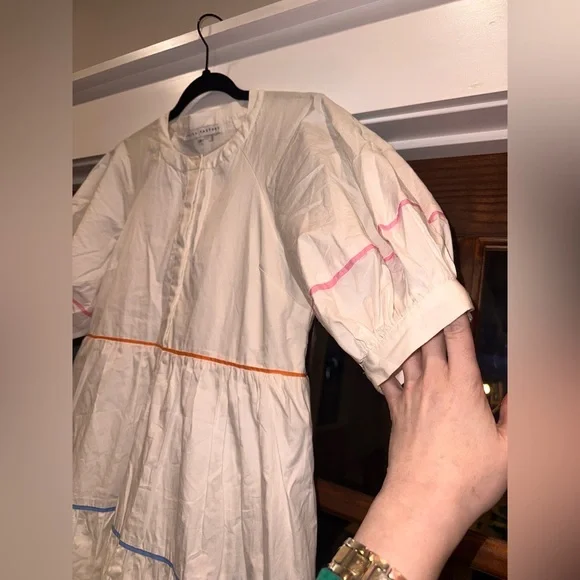 EUC Revolve English Factory Size XS Oversized White Midi Dress w Multicolor Trim - Picture 4 of 13